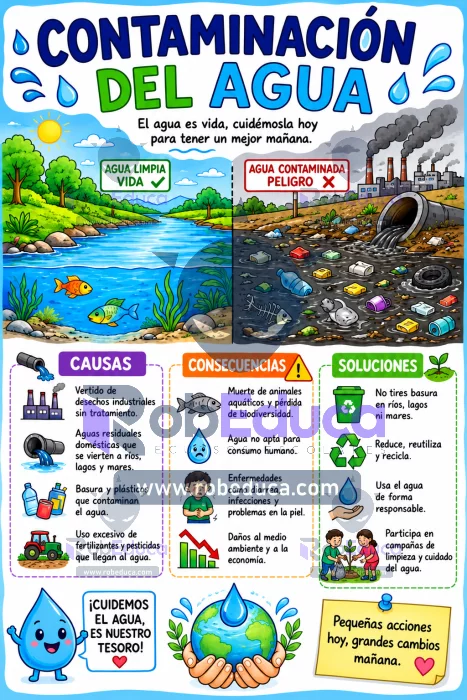 Poster de la Contaminacion del agua causas y soluciones